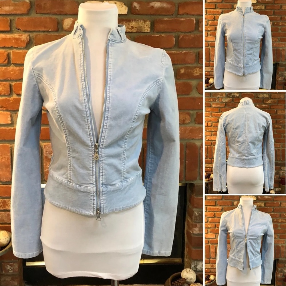 JLo sz Small BoHo CHIC Power Blue Stretch Cord 2 way Zip Accent Jacket - Picture 5 of 9